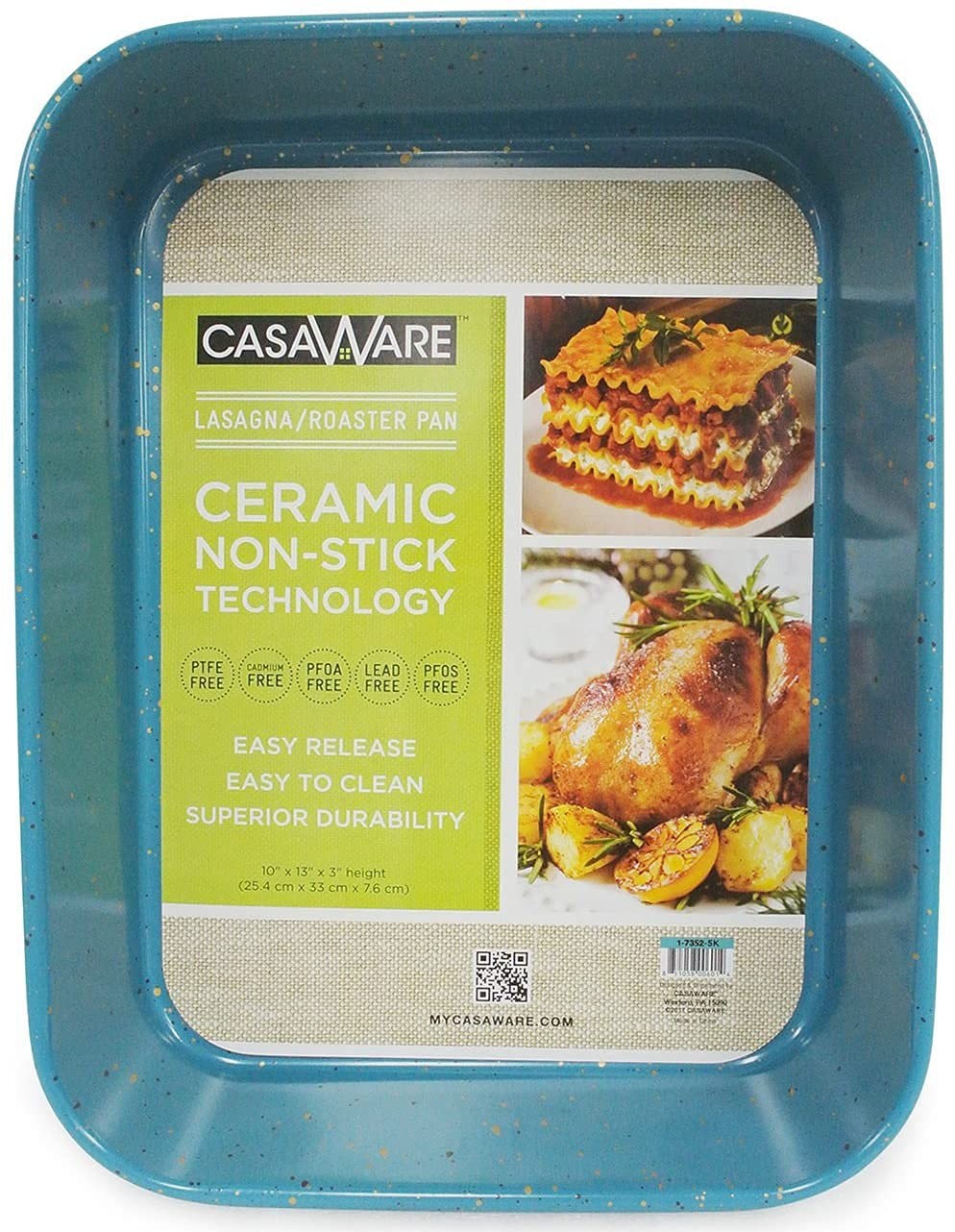 casaWare Ceramic Coated NonStick 13 x 10 x 3-Inch, Blue Granite