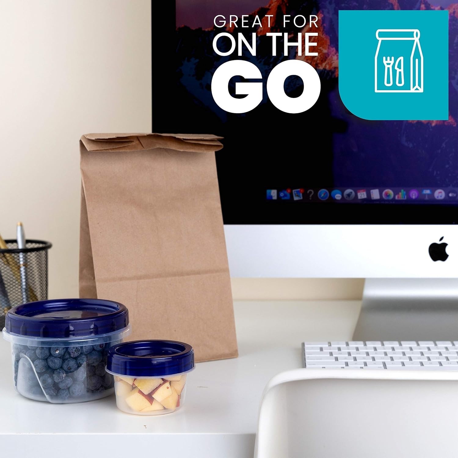6 Pack 4 oz Airtight Deli Containers with Blue Lids – Stackable & Reusable