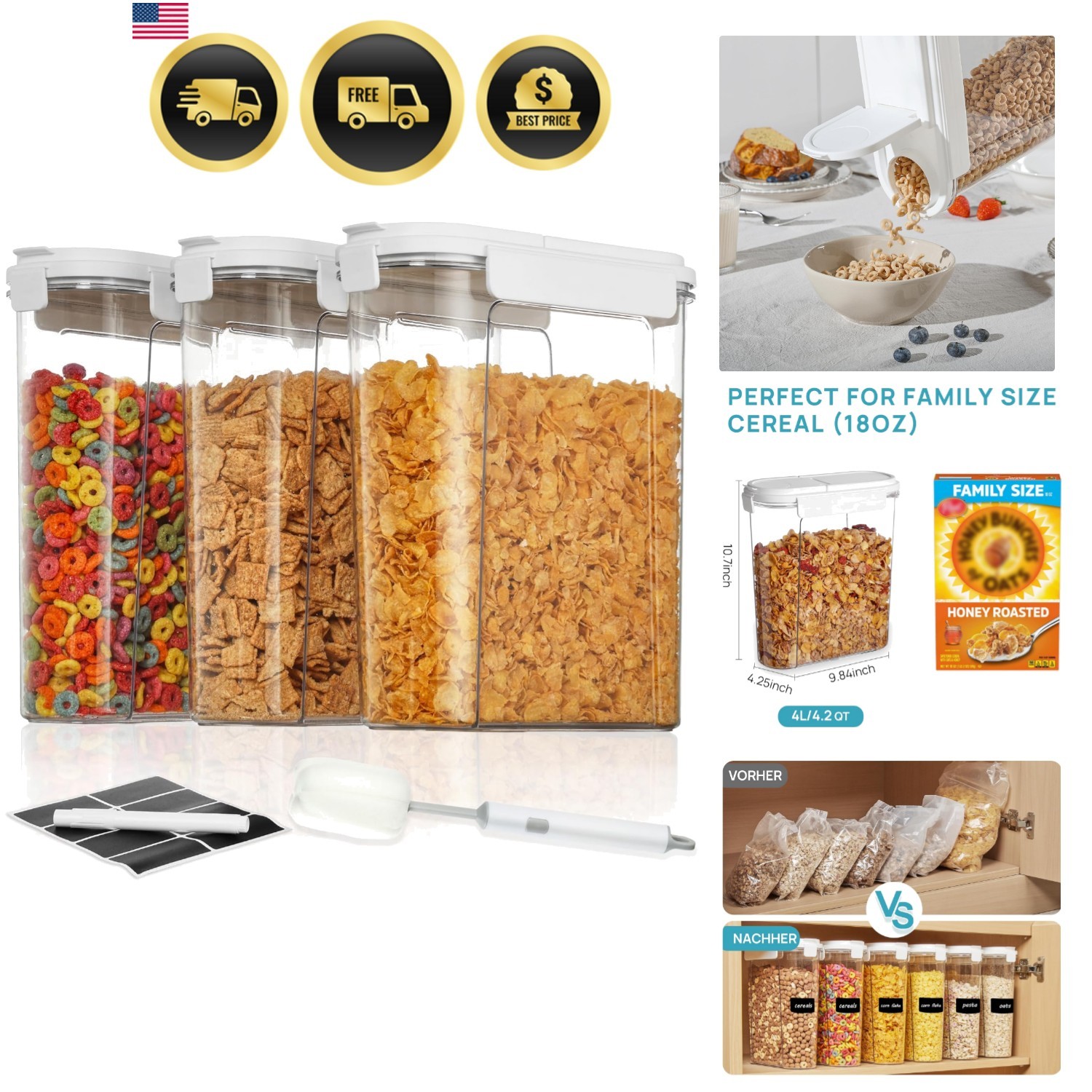 Elegant 3-Piece Airtight Container Set with Flip-Top Lids for Kitchen Storage