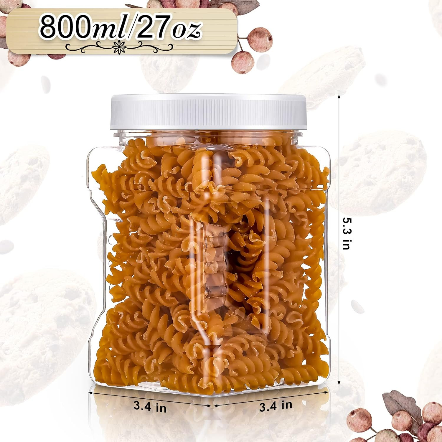 12 Pcs 27 Oz Plastic Storage Jars with Lids, Clear Wide Mouth Square Plastic Mas