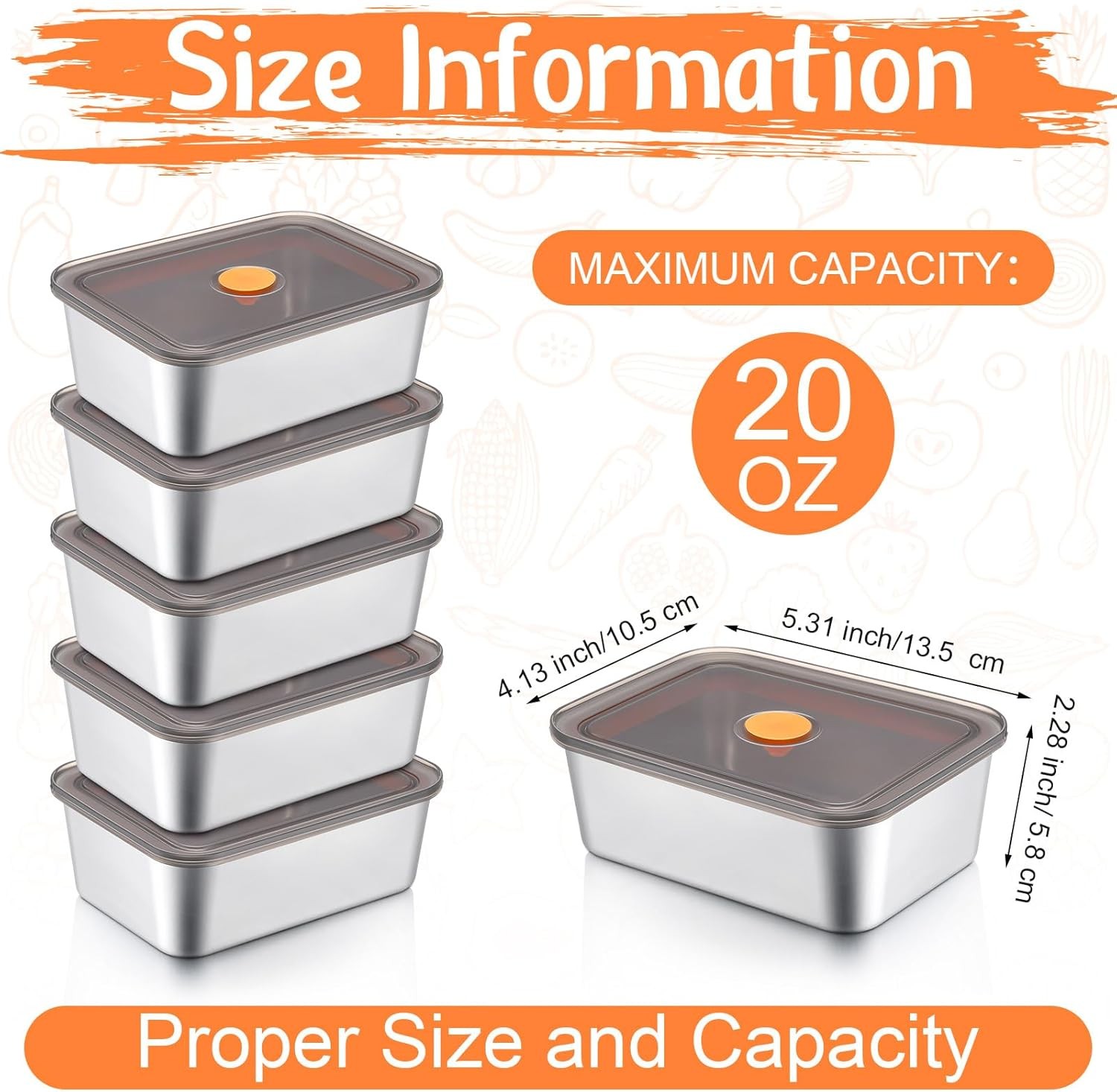 Layhit 10 Set Stainless Steel Food Containers with Lids 20 oz 20 oz, silver