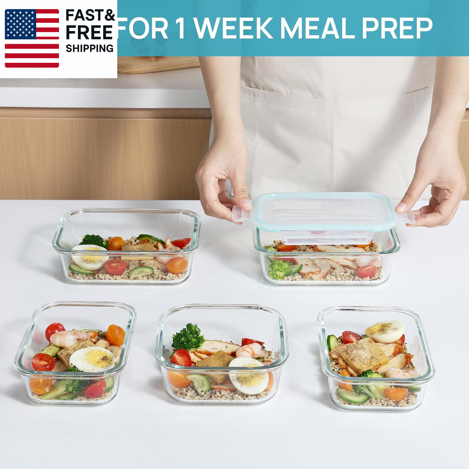 8 Pack Glass Food Storage Containers with Airtight Lids, Glass Meal Prep Contain