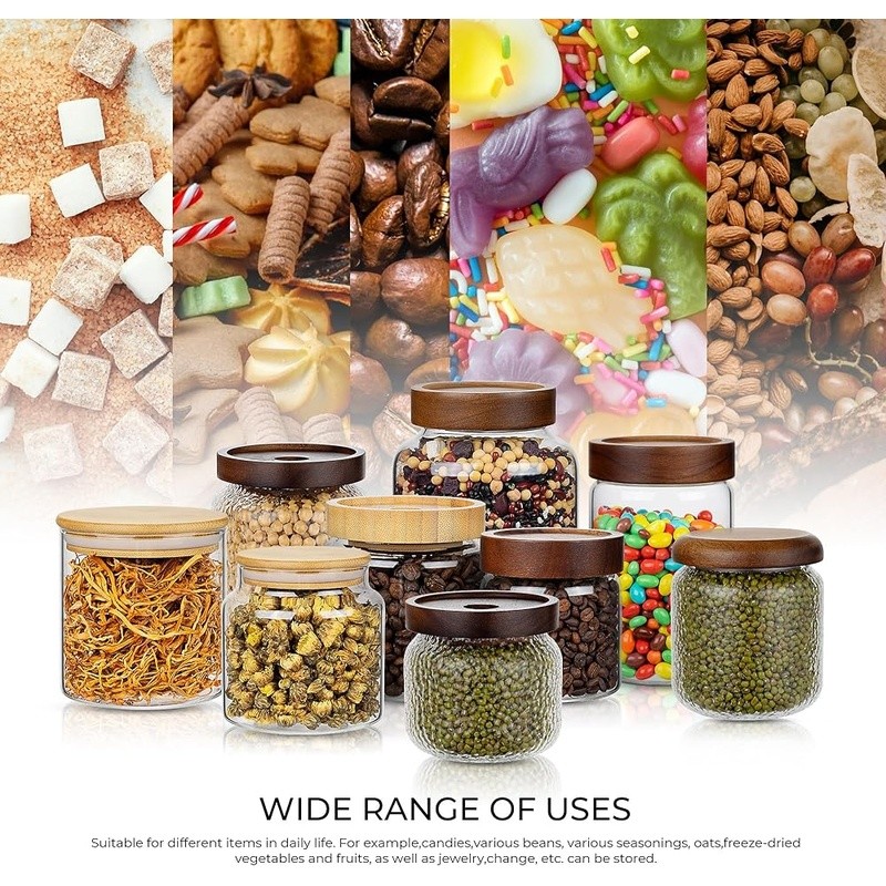Airtight Glass Cookie Jar Food Storage Container W/ Wood Lid Dishwasher Safe New