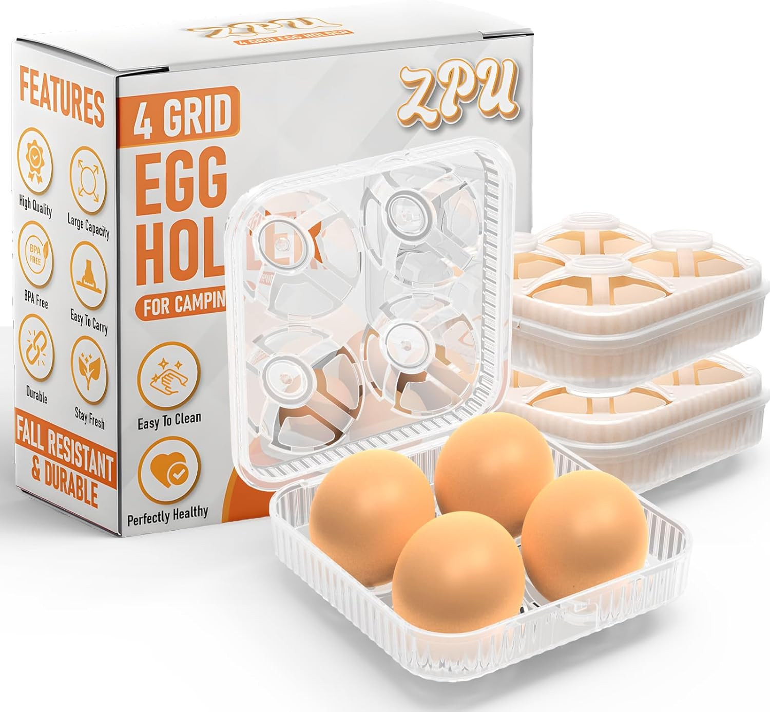Egg Holder Camping, 1Pcs 4 Grid Egg Container, Plastic Egg Carrier