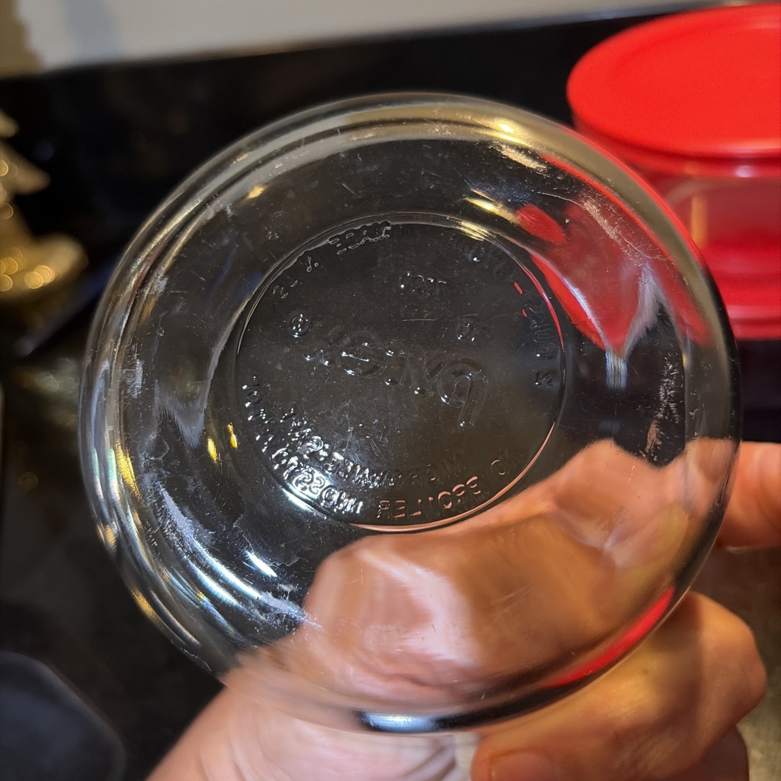 Set of 3 PYREX 7200 Clear 2 Cup Bowls Round Glass Storage with Red Lids READ