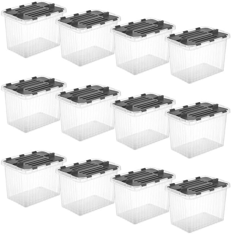 26L Deep Storage Container with Hinged Lid – 12 Pack, 27.5 Quart