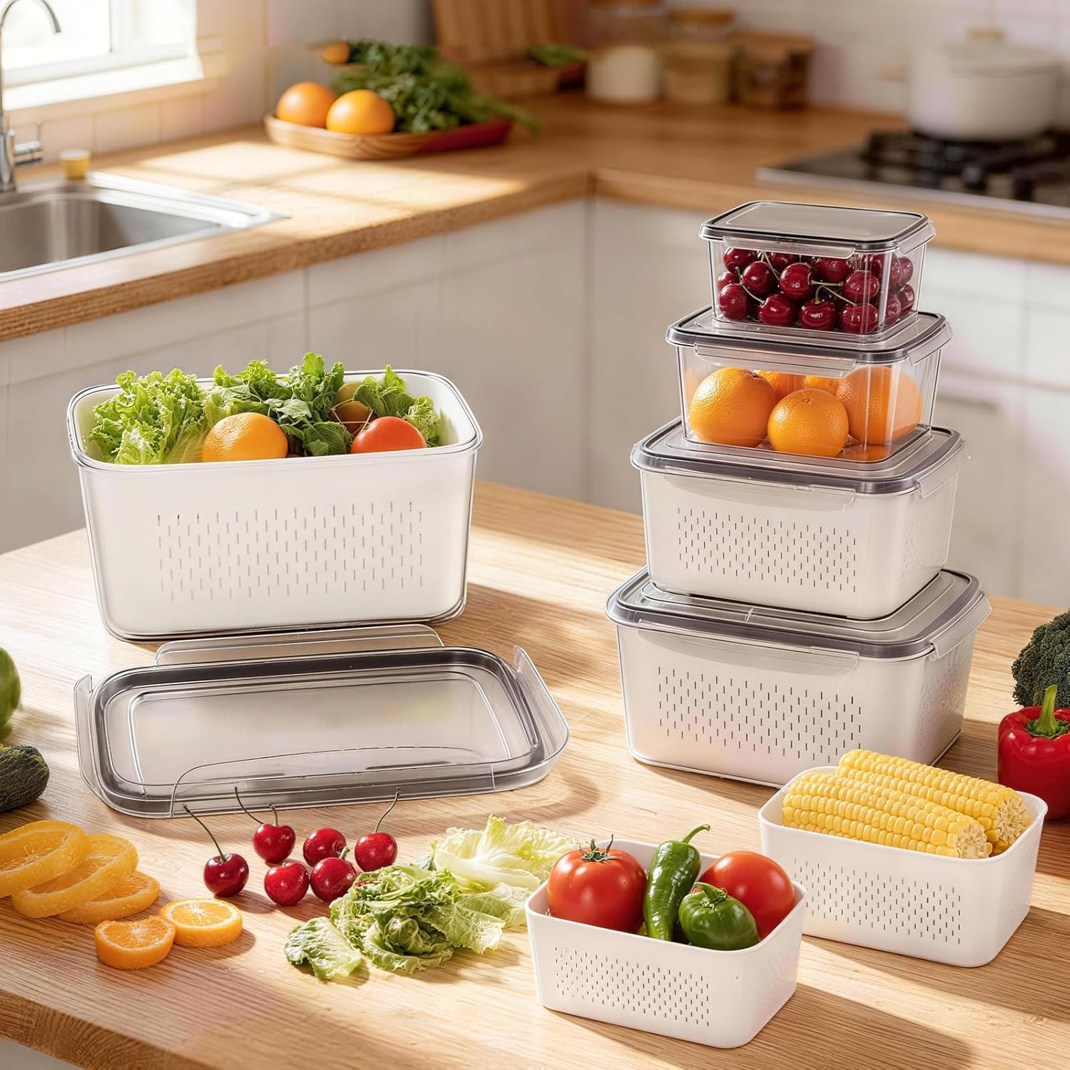 5 Pack Fruit Storage Containers for Fridge, Plastic Fruit Containers for Fridge