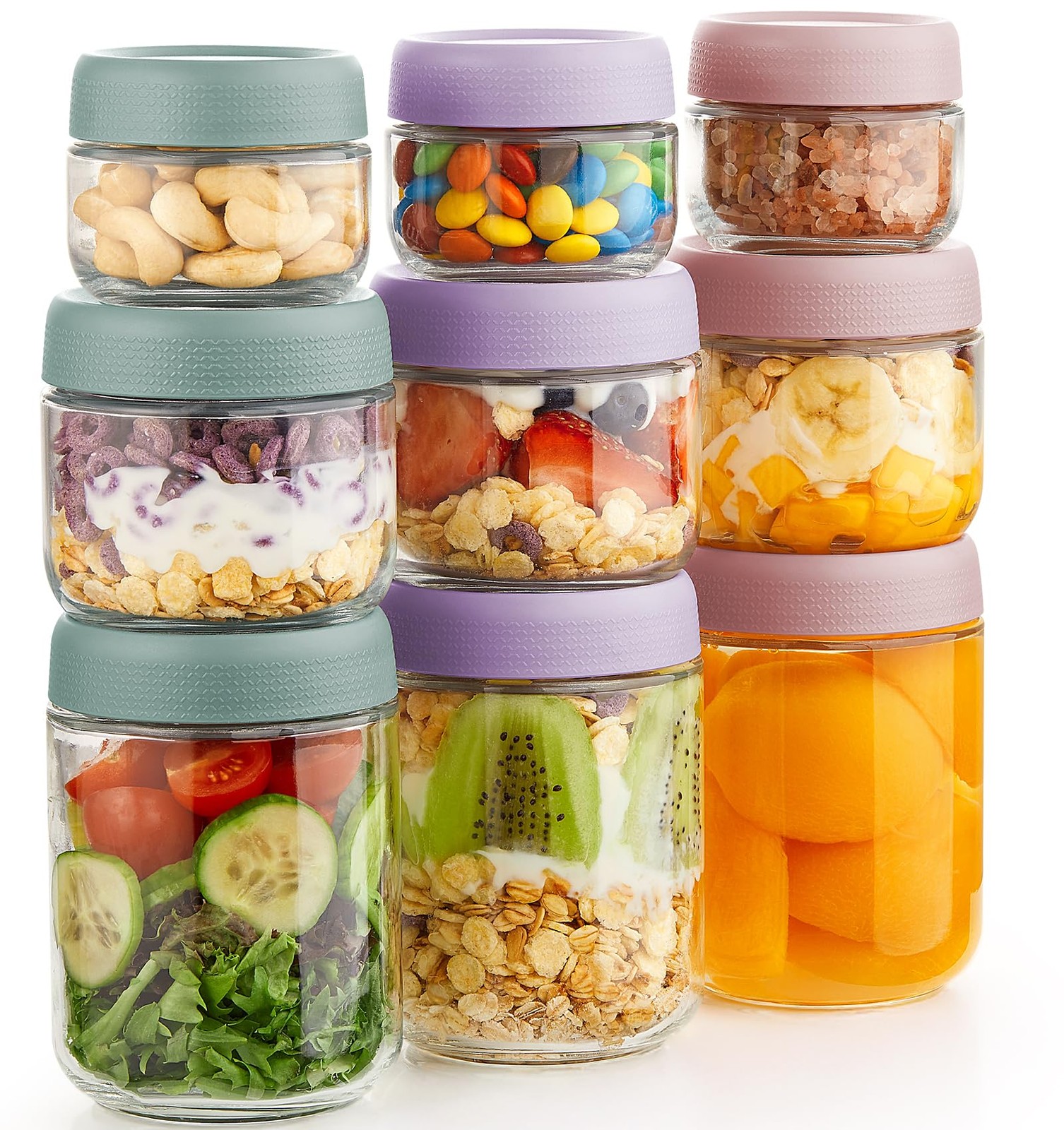 9 Pack Overnight Oats Containers with Lids, Large & Small Glass Mason Jars 16…