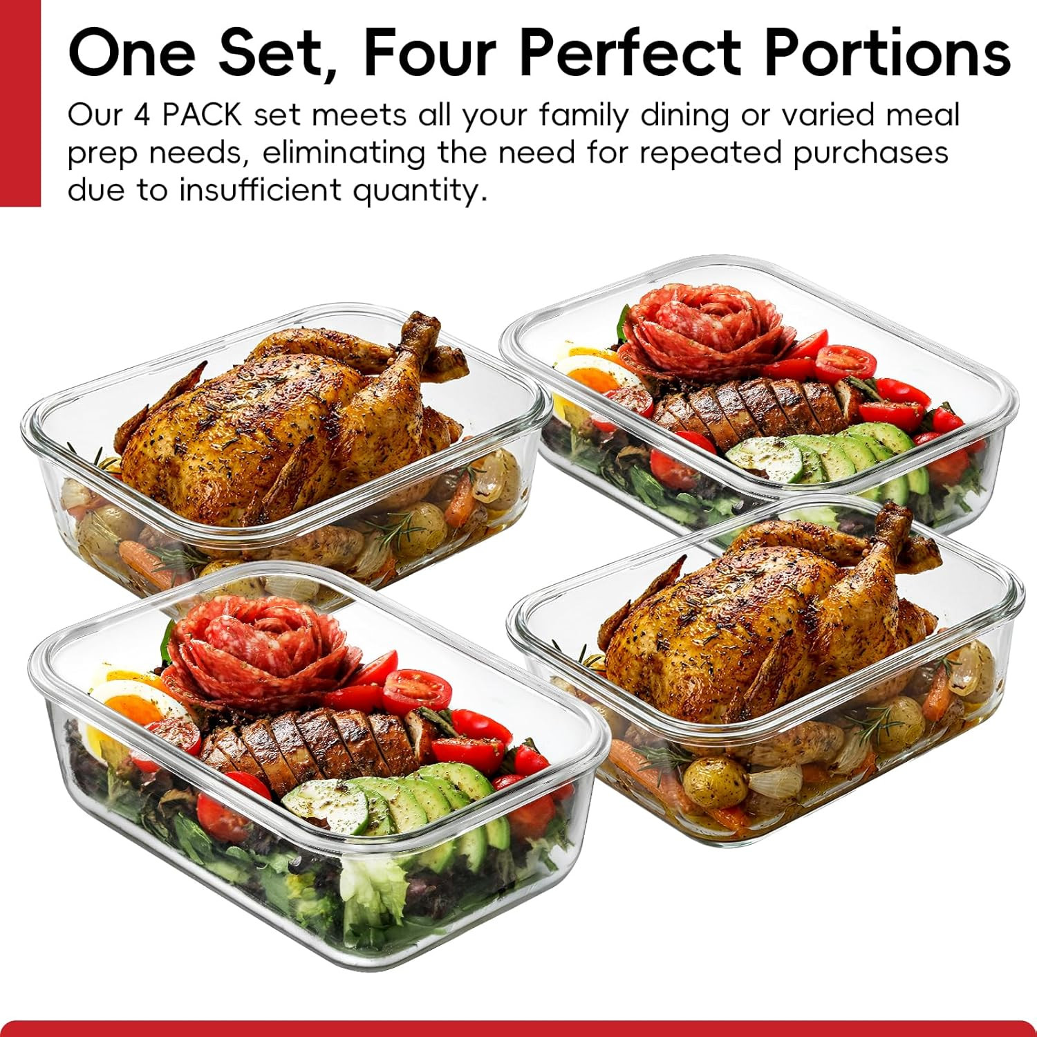 Large 8-Cup Glass Storage Containers with Lids – 4 Pack, Leak Proof & Oven Safe