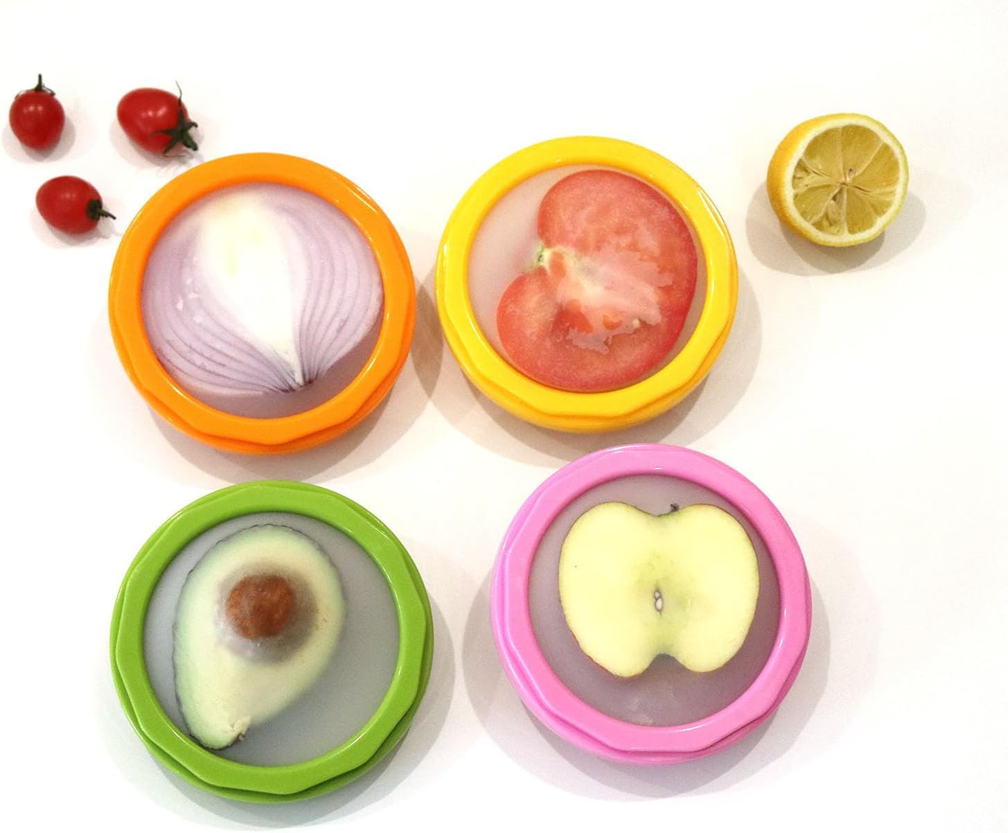Onion storage and Avocado Saver,Set of 4 Double-Sided Silicone Fruit Keeper C…