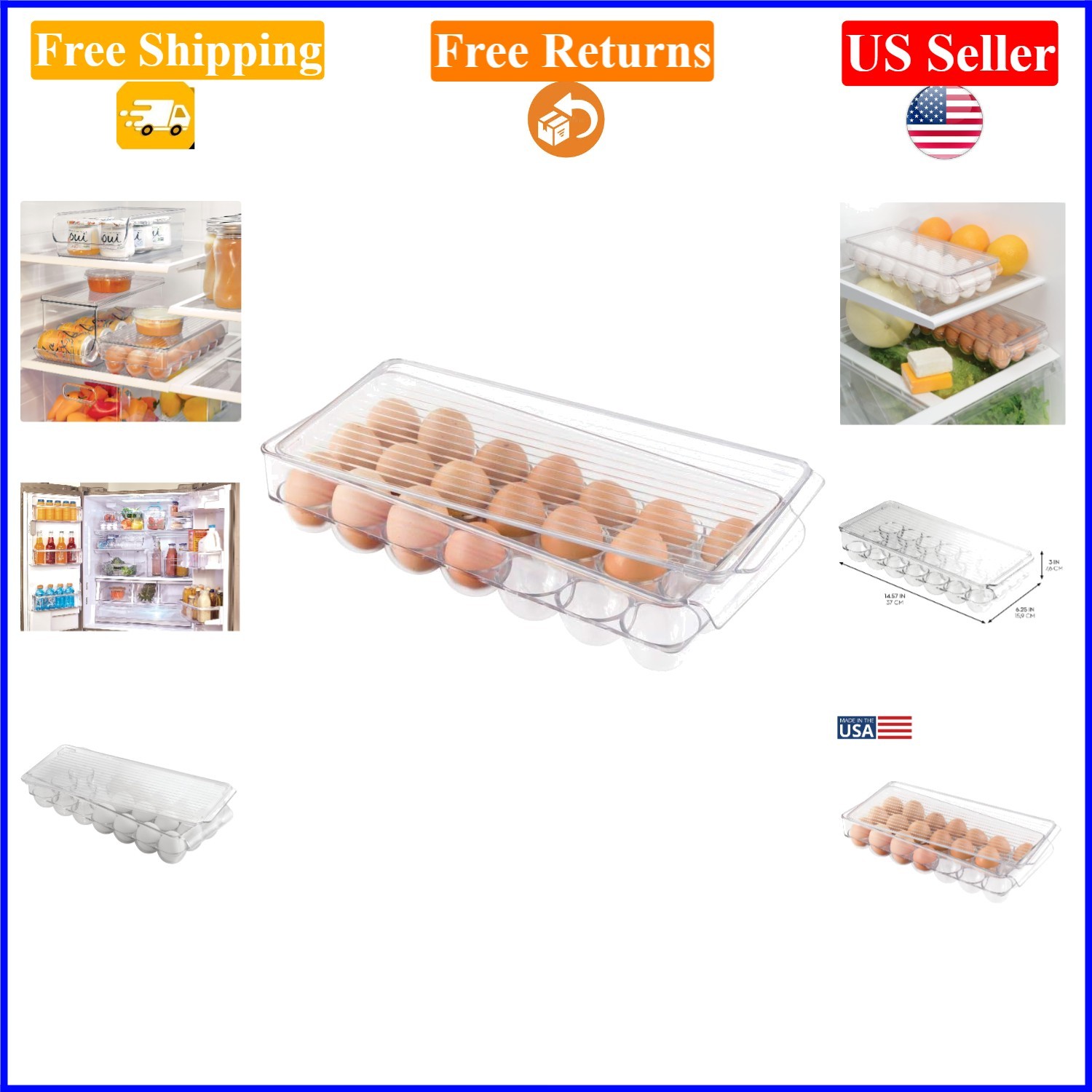 Clear BPA-Free Plastic Egg Holder, 21 Egg Capacity, Stackable, Reusable