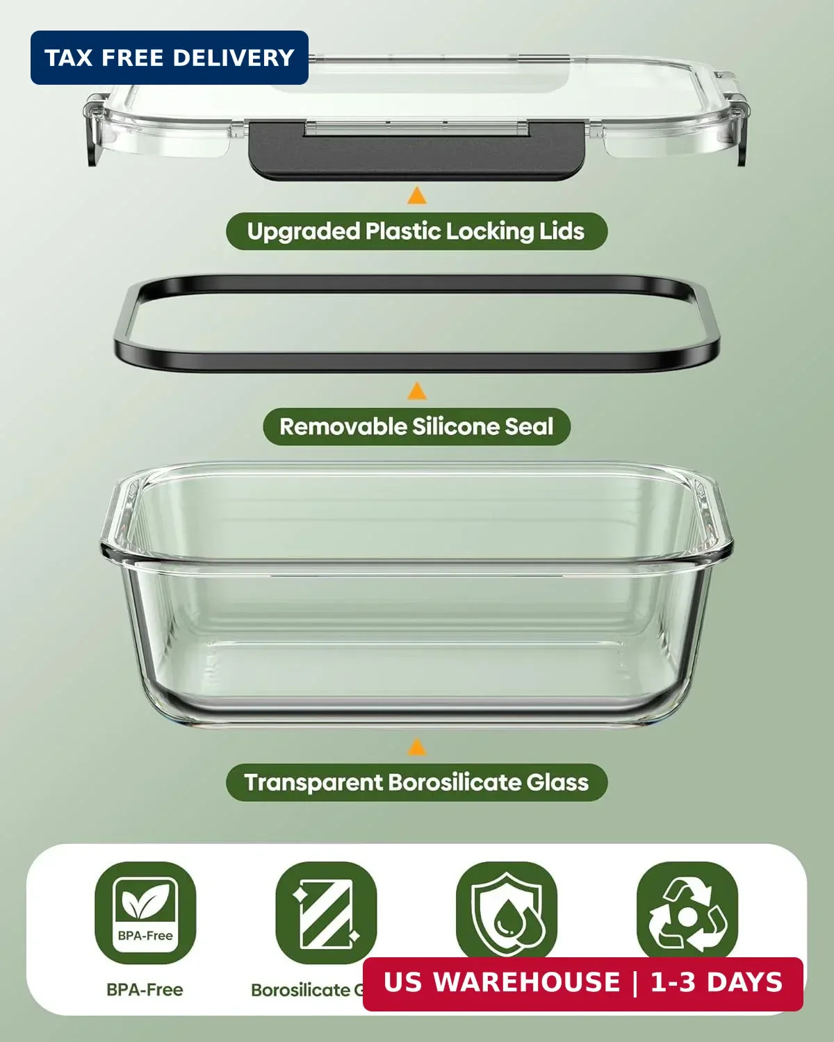 KEMETHY 40 PCS Glass Food Storage Containers with Lids(20 Container & 20 Lid), B