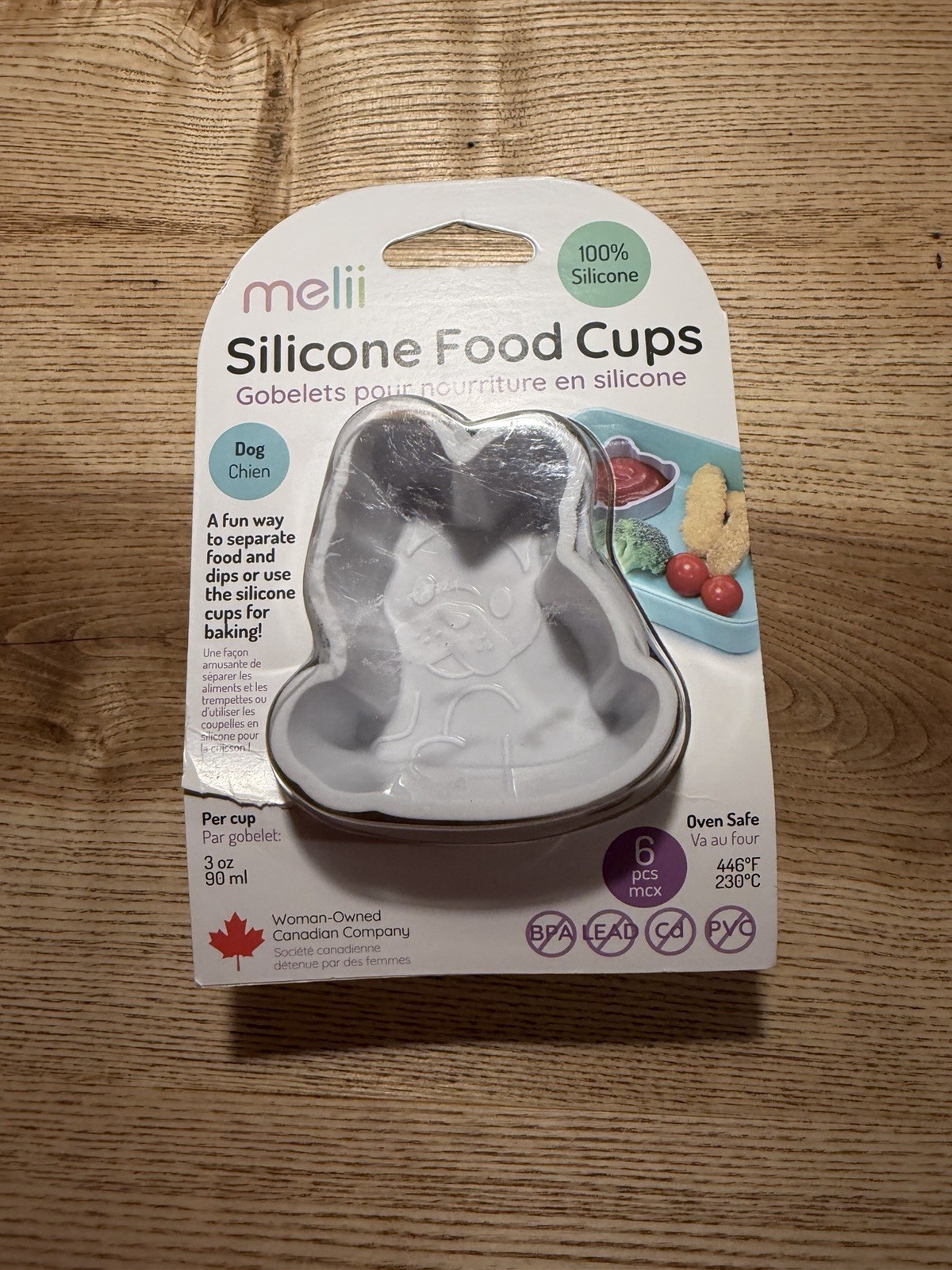 melii Silicone Snack Food Cups Dog Shape, 6-Pack 3 oz Gray, Oven Safe