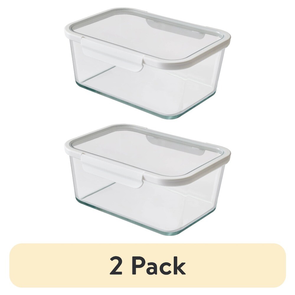 14Cup Rectangle Glass Food Storage Container with Tritan Lid. Set of 1,2 Pieces