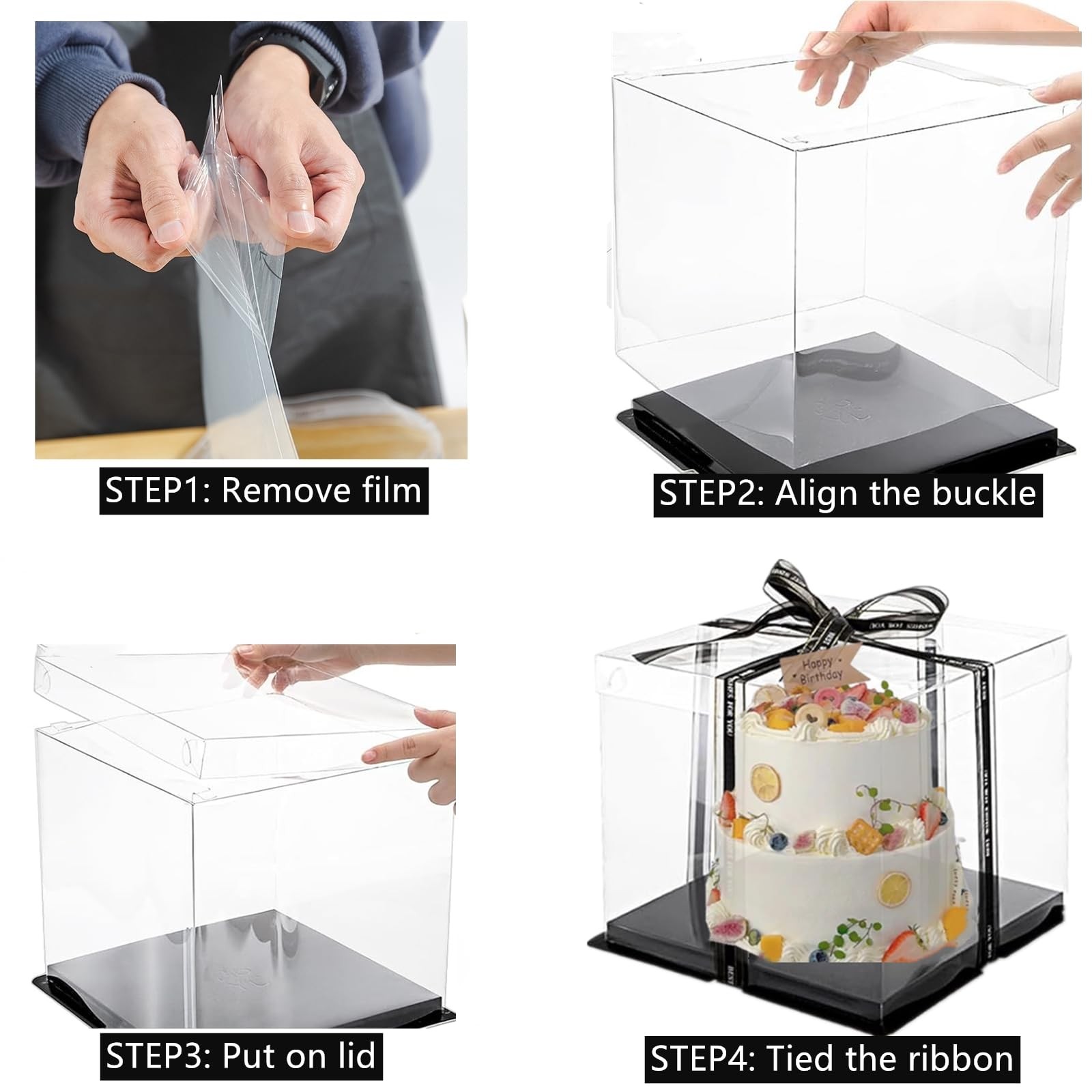 Zentriqlla 6 Pack Clear Cake Box with Ribbon, Tall Cake Carrier for 2-Layer C…