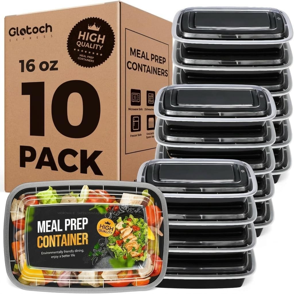 Glotoch 16oz 10-Pack Meal Prep Containers with Lids Reusable, plastic food stora
