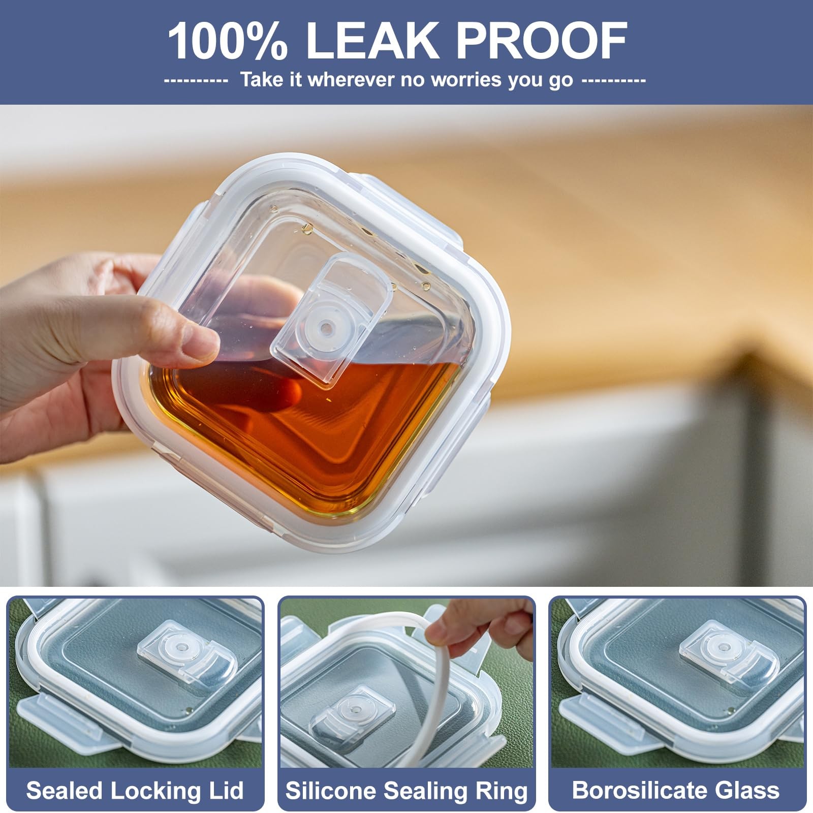 Airtight Glass Food Storage Containers with Lids (4-Piece Set) – Leakproof BP…