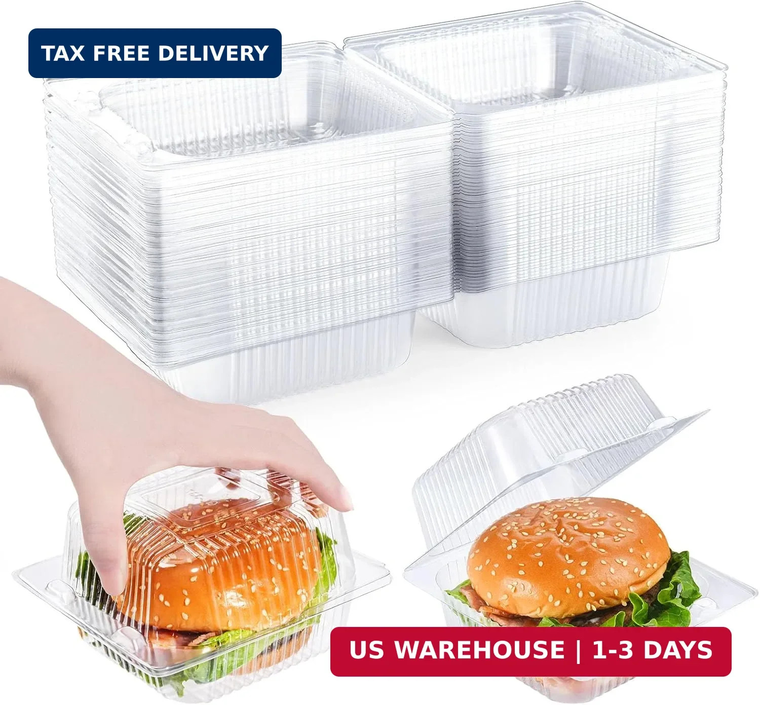 50 Pack Clear Clamshell Food Containers, Disposable Plastic Hinged Clamshell Tak