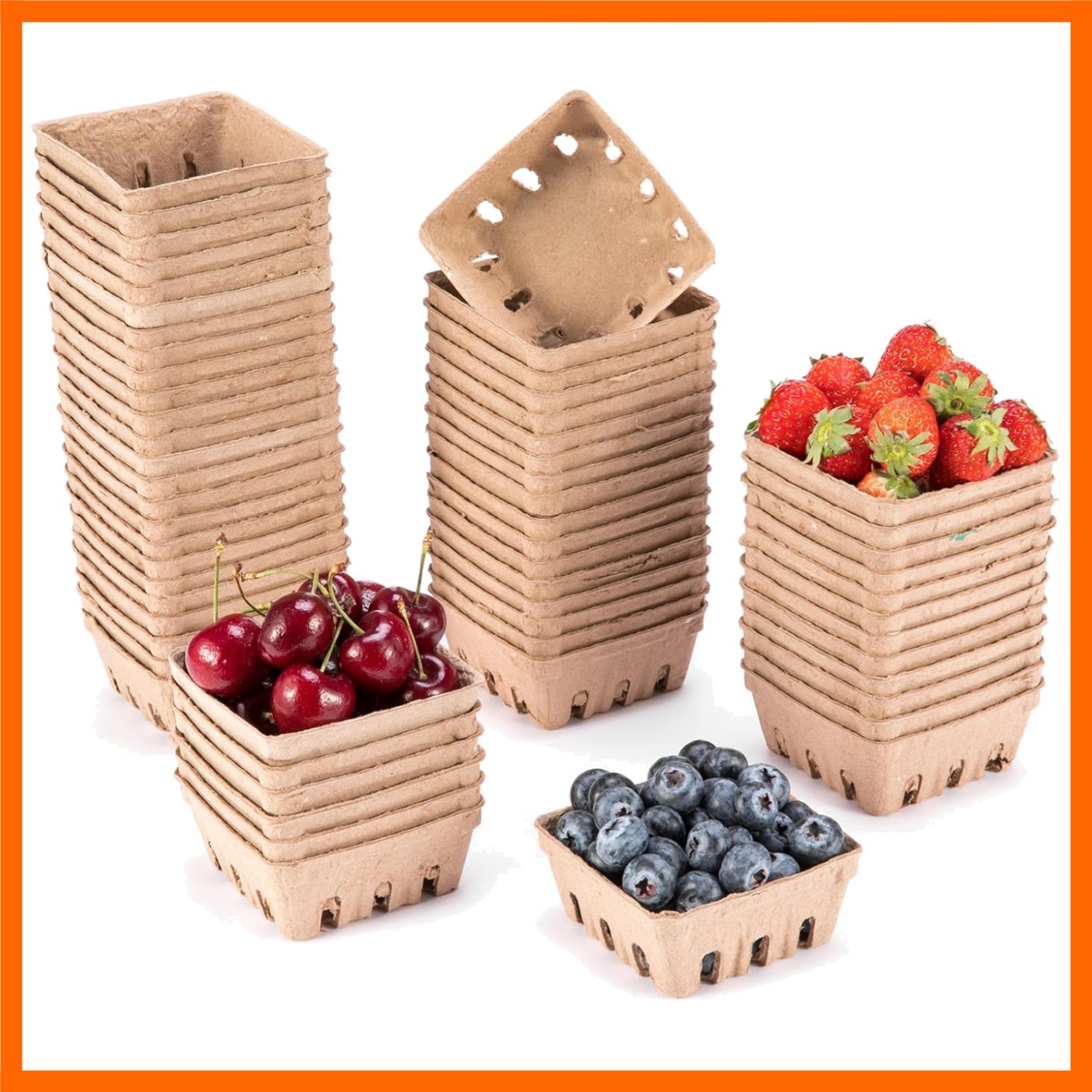 60 Pack Pulp Fiber Berry Basket, 1/2 Pint Vented Containers for Strawberry Bl…