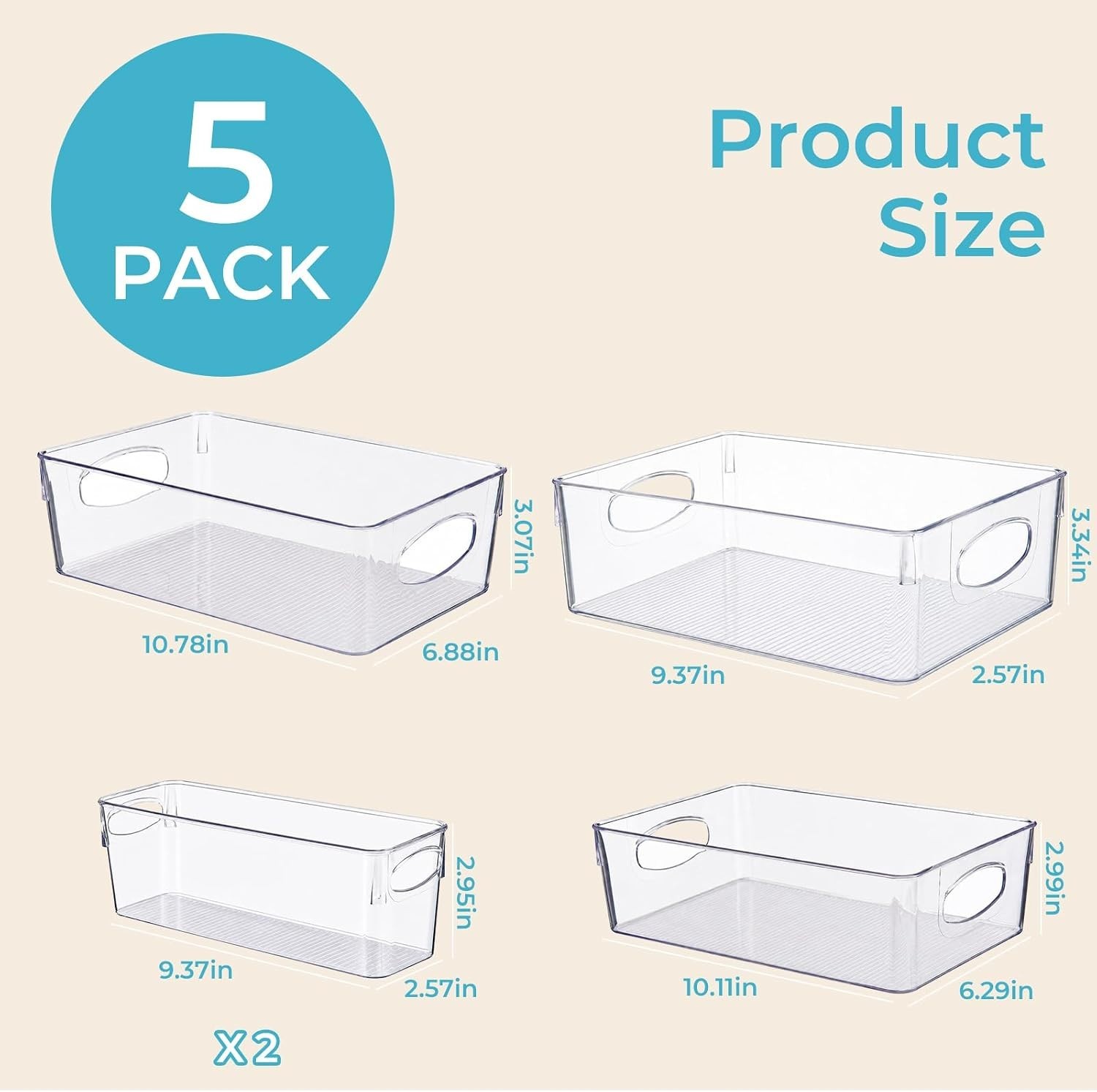 5 Pack Clear Plastic Pantry Organizers and Storage, Stackable Storage Bins wi…