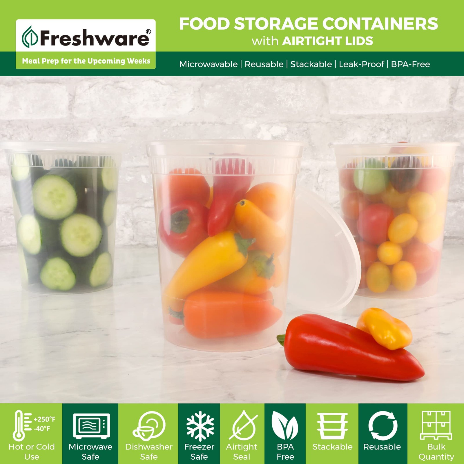 Freshware Food Storage Containers [24 Set] 32 oz Plastic Deli Containers with