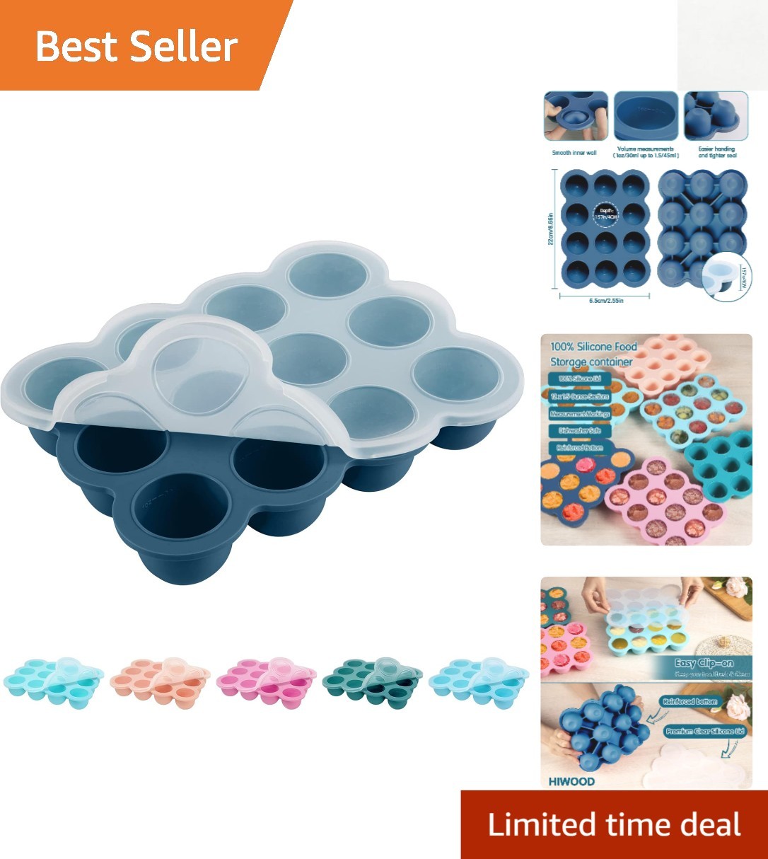 Dishwasher Safe 12-Section Silicone Freezer Tray for Baby Purees – Midnight Blue