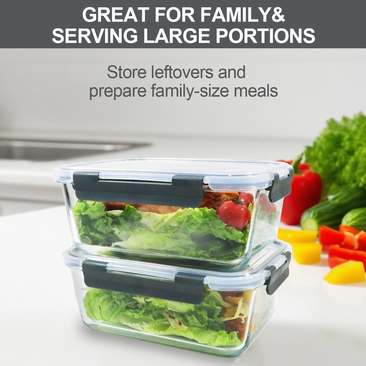 67.4oz(8.3 cup), 33.8oz(4.2 cup)& 18.6oz(2.1 cup) Extra Large Glass Food Stor…