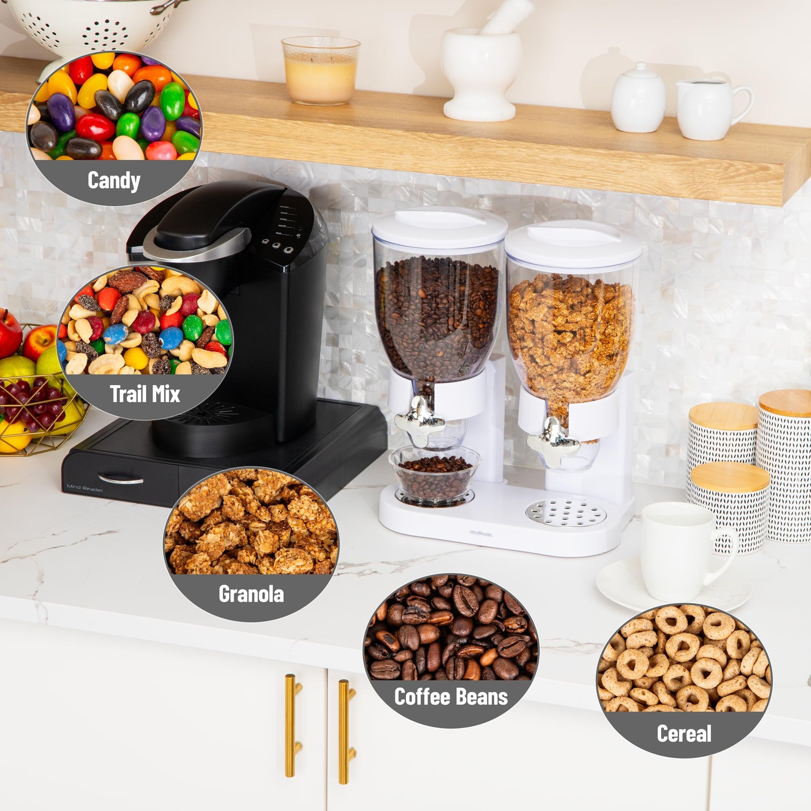 Mind Reader Double Dry Food Dispenser, 2 x 3.5L Countertop Containers for Cer…