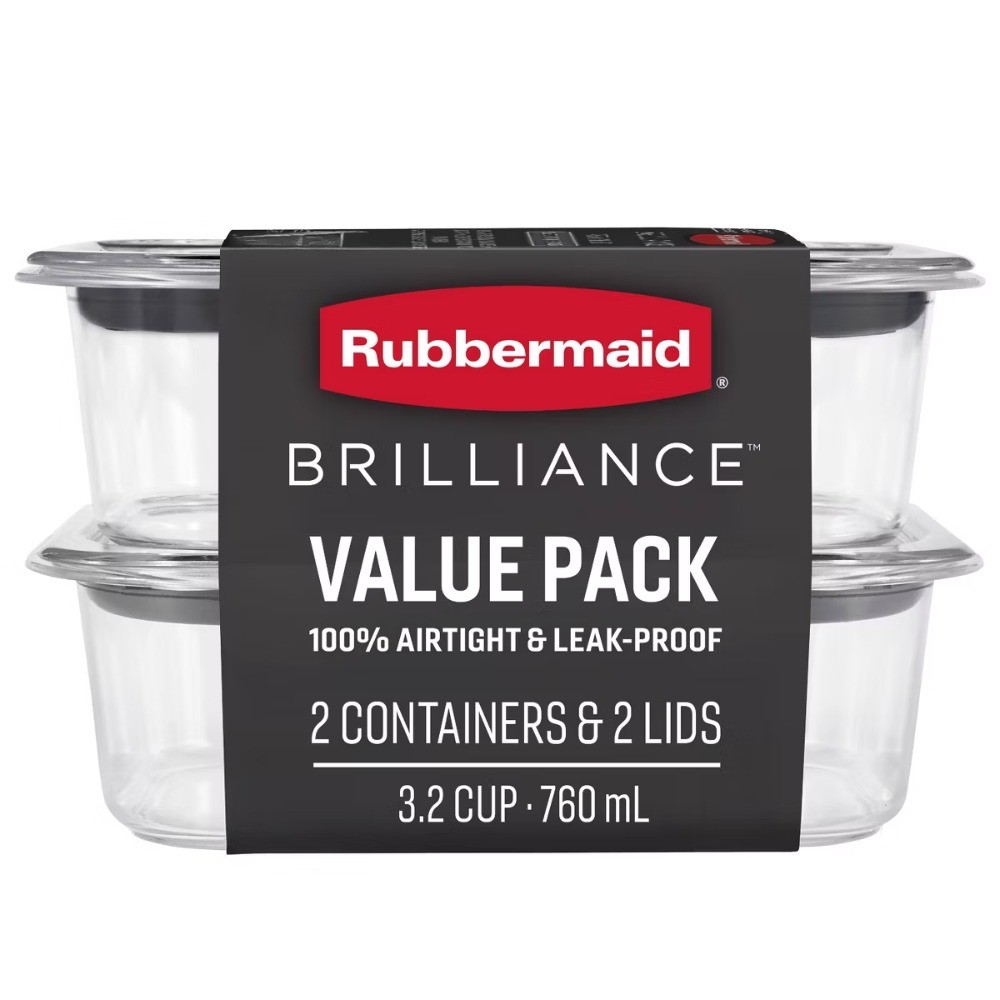 3.2 cup 2pk Brillance Food Storage Container: Clear Plastic