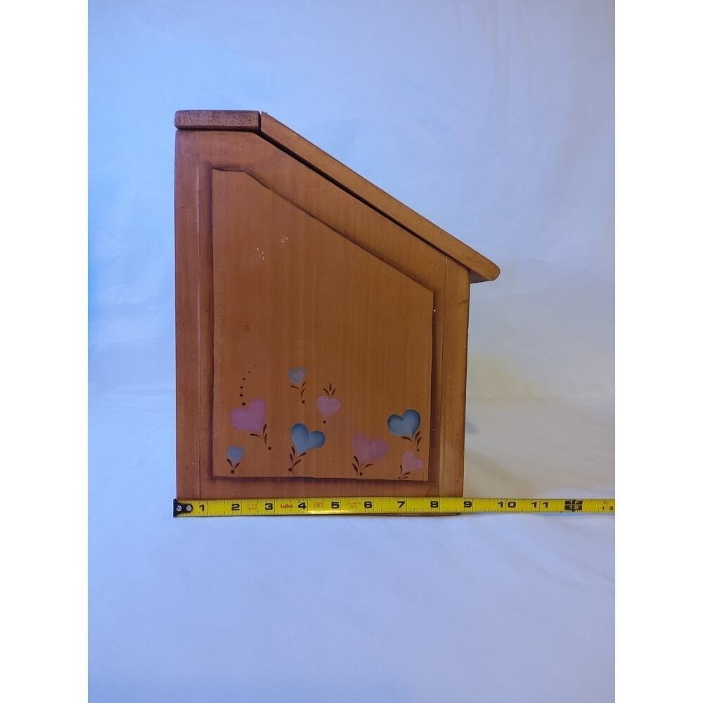 Vtg teddy bear & hearts Wood Cookie Box, Decorative Lid, rustic cottagecore,