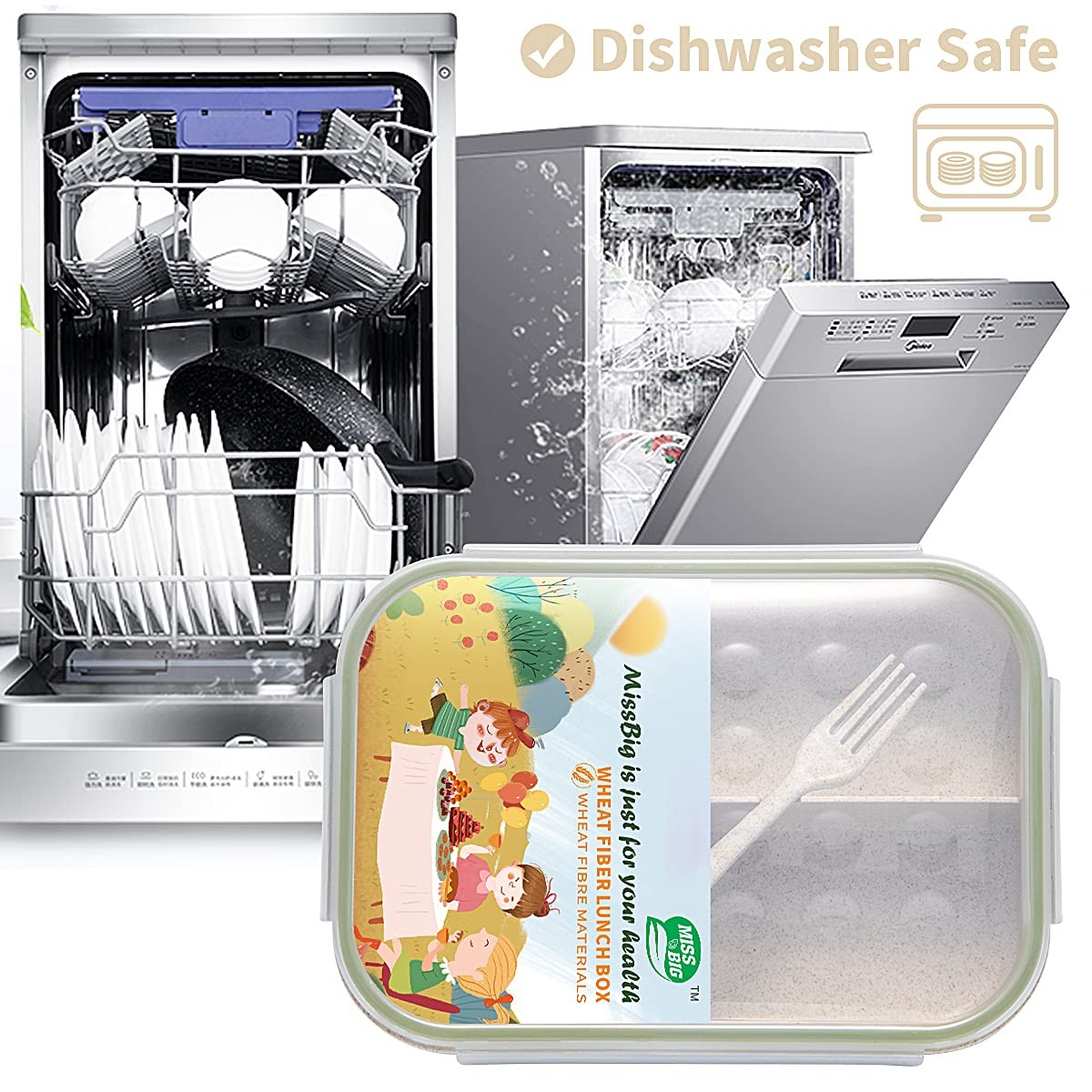 MISS BIG® Bento Box,Bento Box Adult,Lunch Box,Leak Proof Lunch 1900ml, White