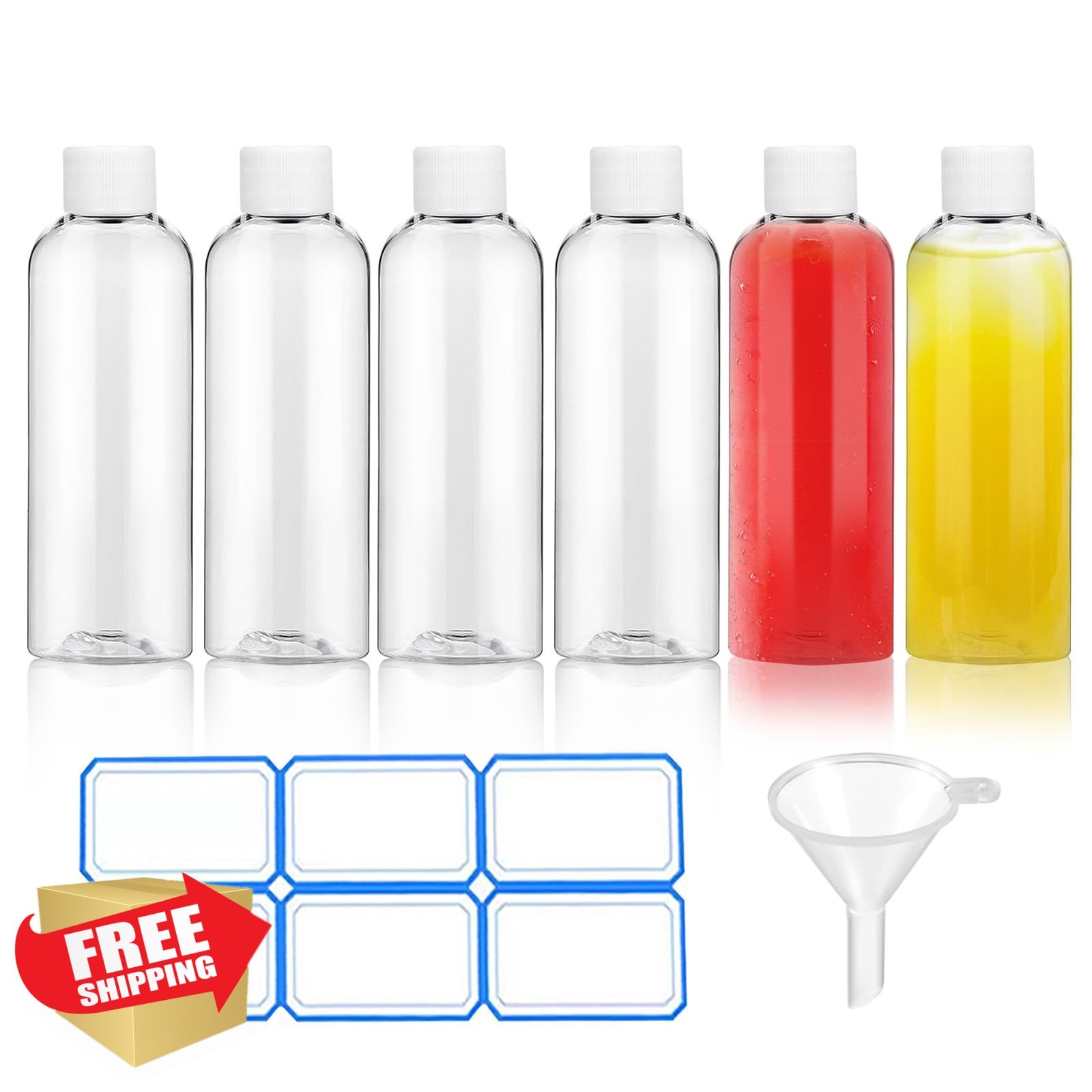AskBed 6 Pack 2oz Clear Plastic Shot Bottles with Caps
