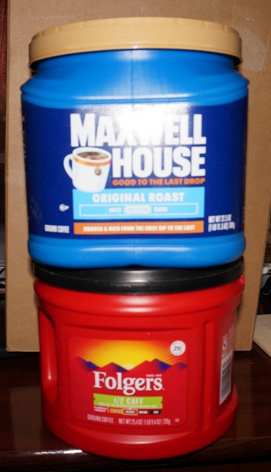 Lot (Empty) 1 Folgers & 1 Maxwell Coffee Plastic Cans W/Lid Craft Garage Storage