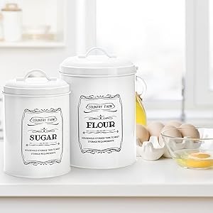 Set of 4 Kitchen Canisters with Airtight Lids, Coffee Tea Sugar Flour Tin Jars