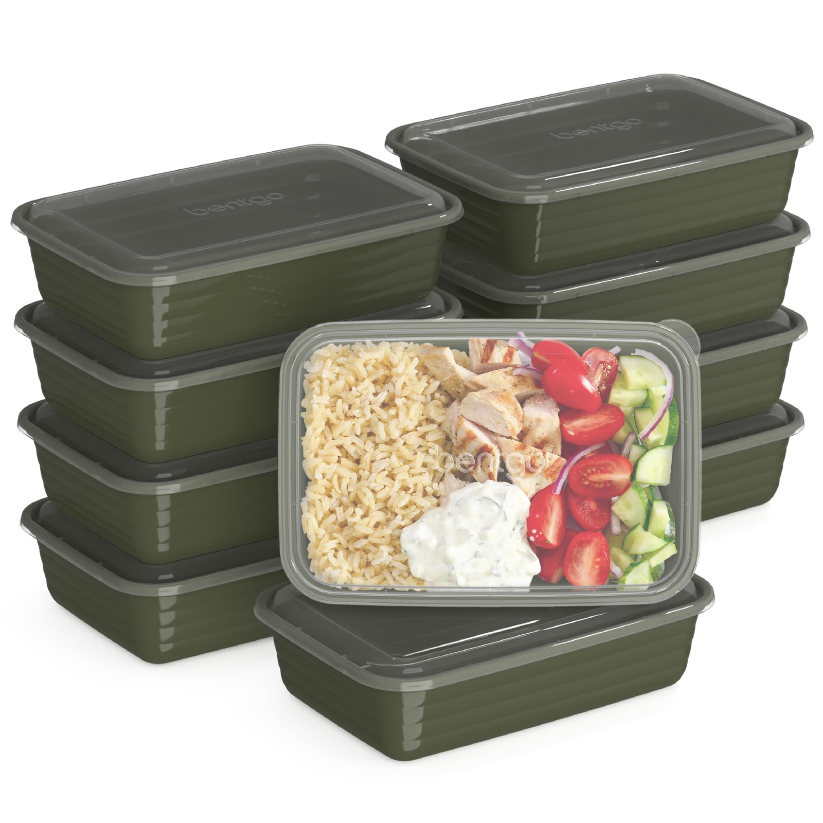 20 Reusable Meal Prep Containers 1 Compartment with Lids Khaki Green Storage