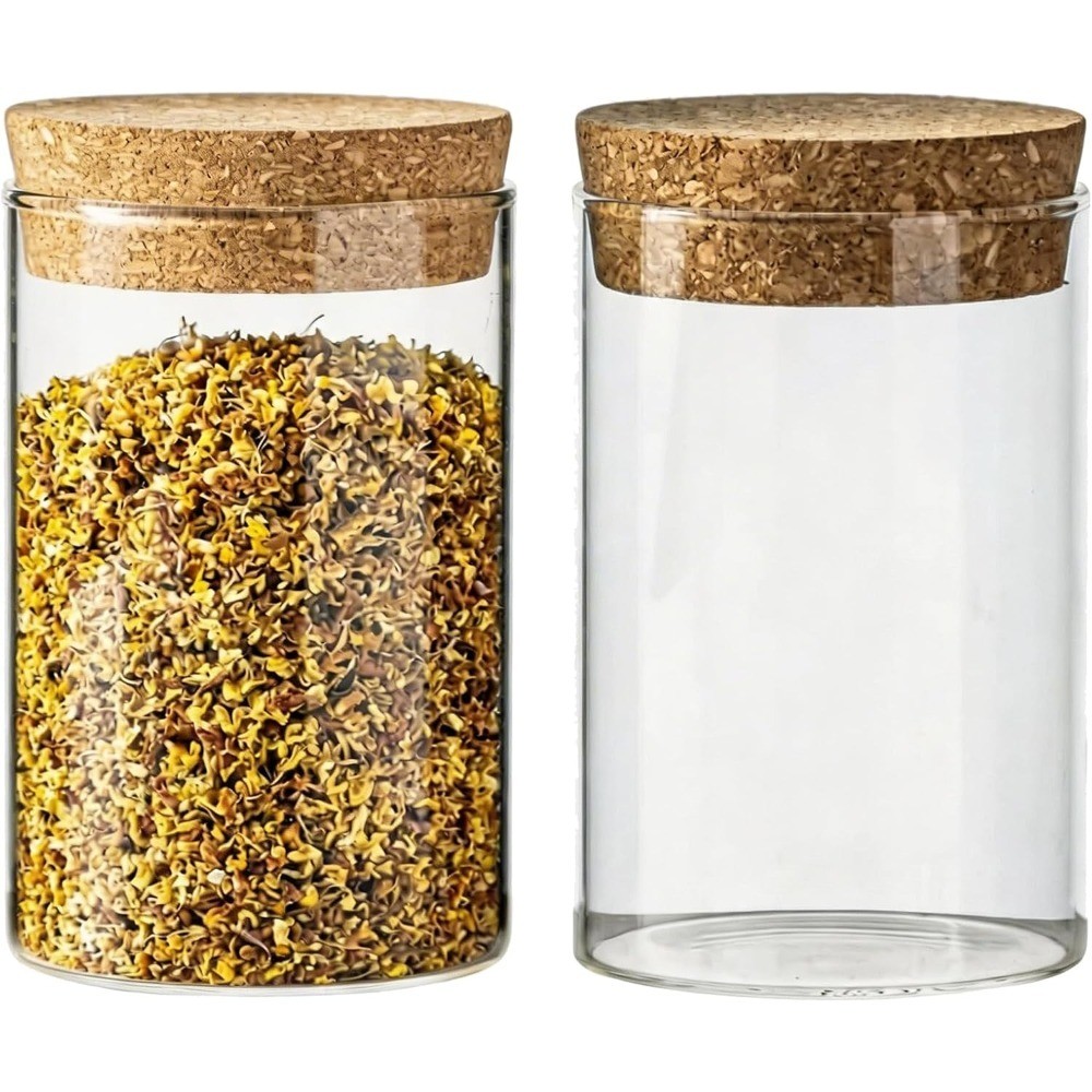 2-Pack 250ml (8.3oz) Clear Glass Food Storage Jars with Natural Cork Lids for