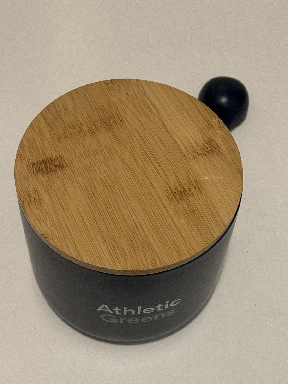 Athletic Greens Ceramic AG1 Blue Storage Container Bin Bamboo Lid 5.25” + Spoon