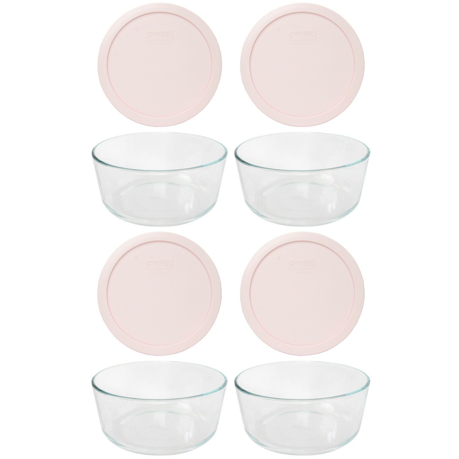 Pyrex 7203 7-Cup Glass Storage Bowl & 7402-PC Loring Pink Plastic Lid (4-Pack)