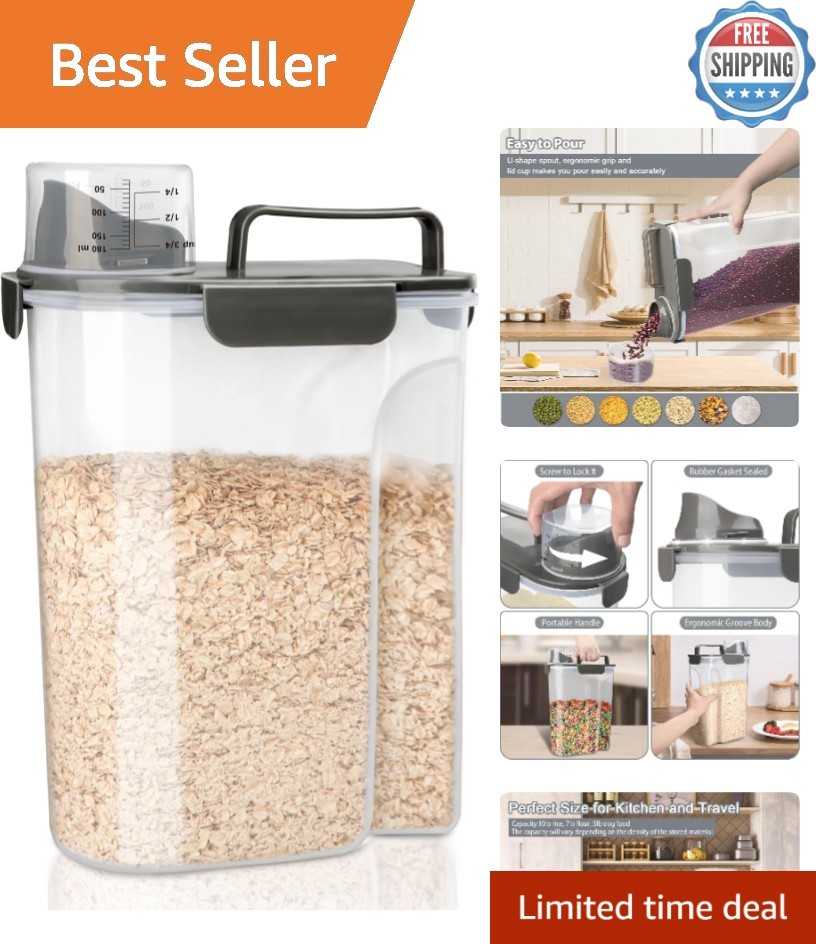 Airtight 10lb Rice Container – BPA Free Plastic, With Ergonomic Handle & Spout