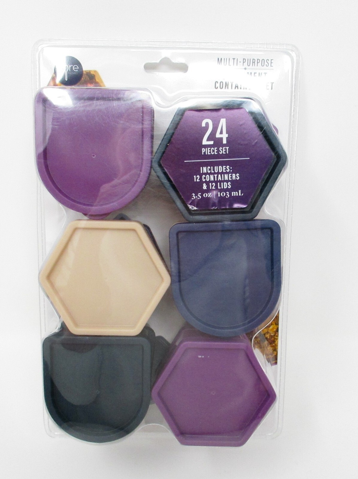 Core Condiment Container 24pc Set assorted blue beige purple each holds 3.5oz