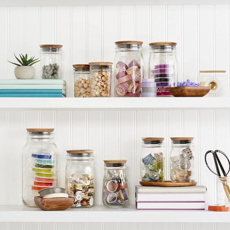 Wooden Wide Mouth Jar Lids Acacia Airtight Seal Dry Food Storage 5 Pack New