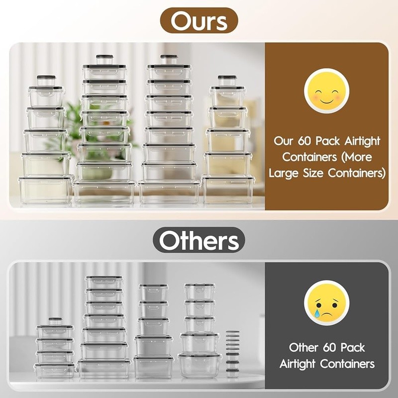 60 Piece Airtight Food Storage Containers Set BPA Free Stackable Microwave Safe
