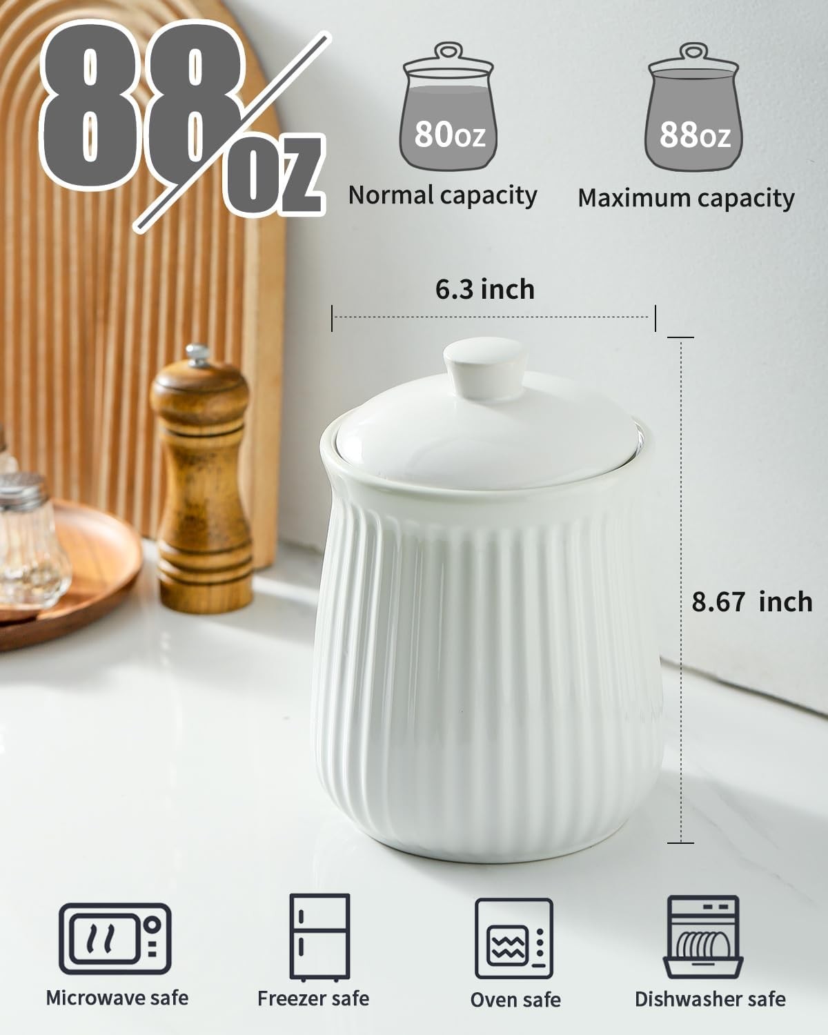 Food Storage Containers with Lids, 88 oz Ceramic Food Storage Jar, Airtight