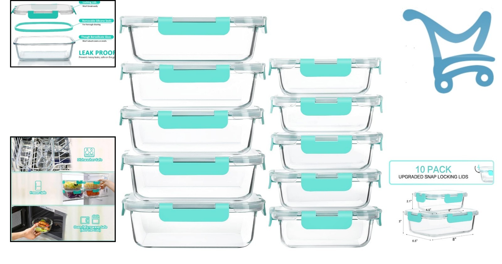10-Pack Glass Meal Prep Containers with Lids Airtight Microwave Dishwasher Oven