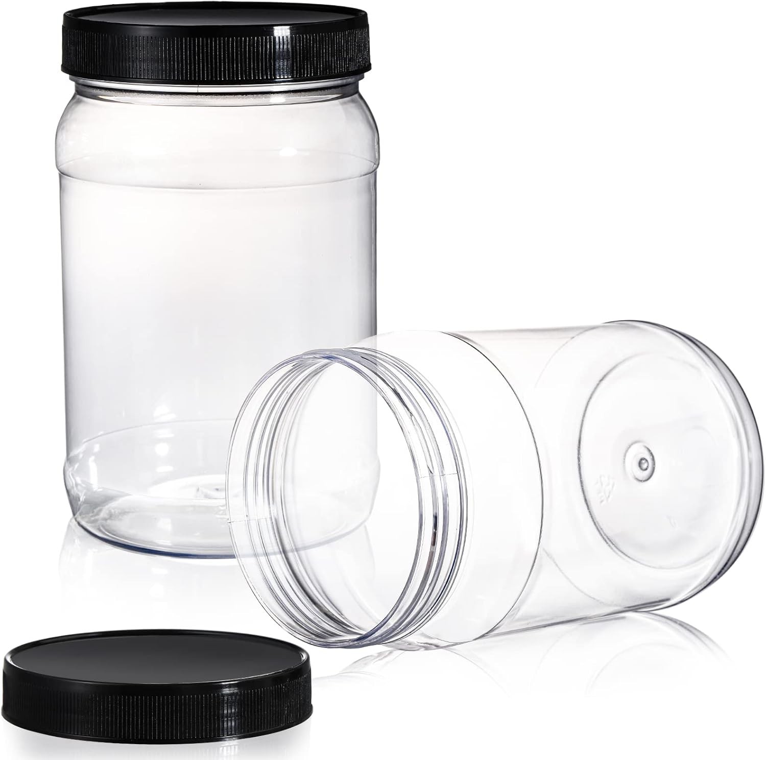 9 Pack 32 Oz Plastic Jars with Black Lids,Wide Mouth Clear Empty Plastic Storage