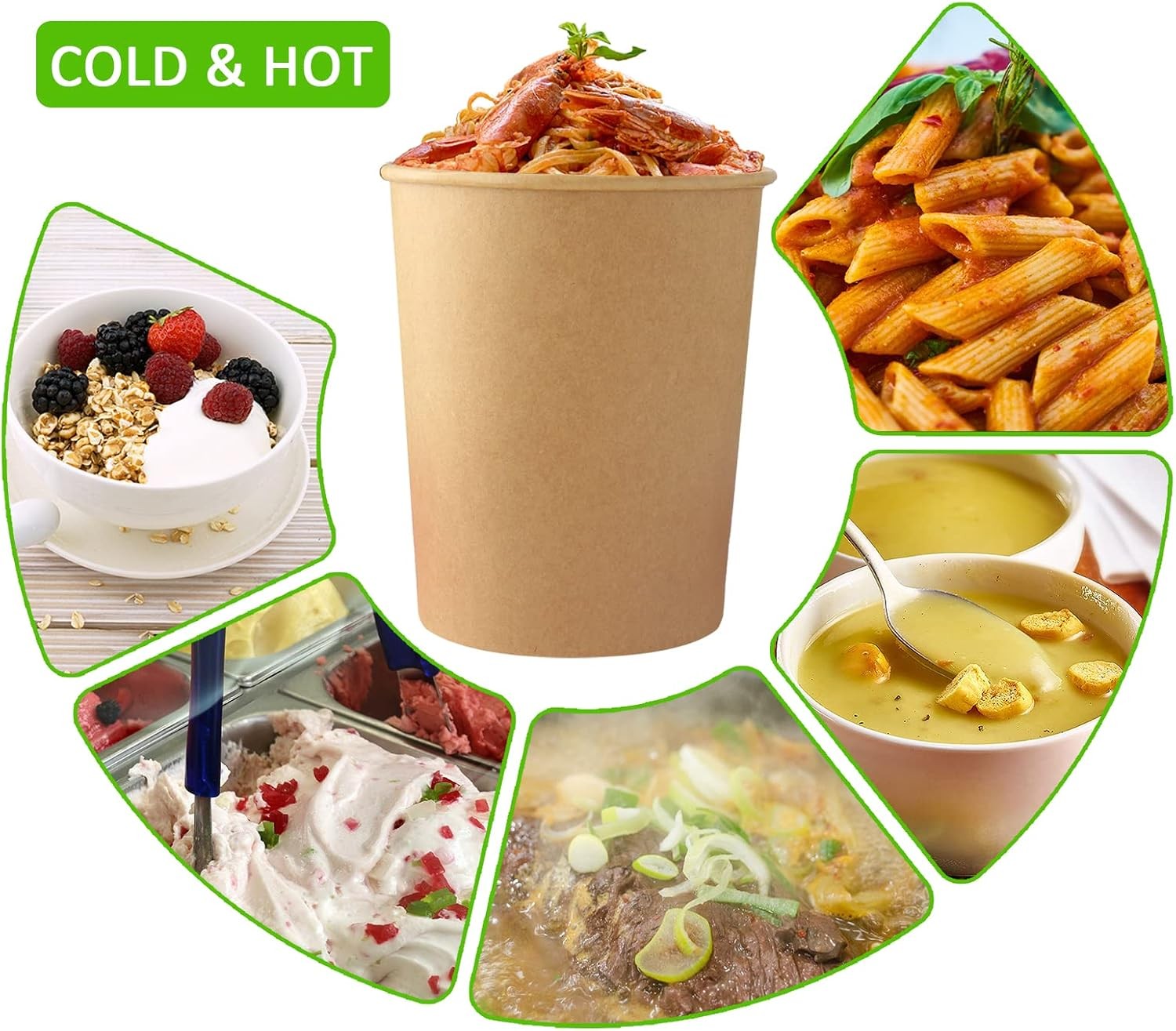 30 Sets 32 oz Paper Ice Cream Cups with Lids, Paper Food Containers With Vented