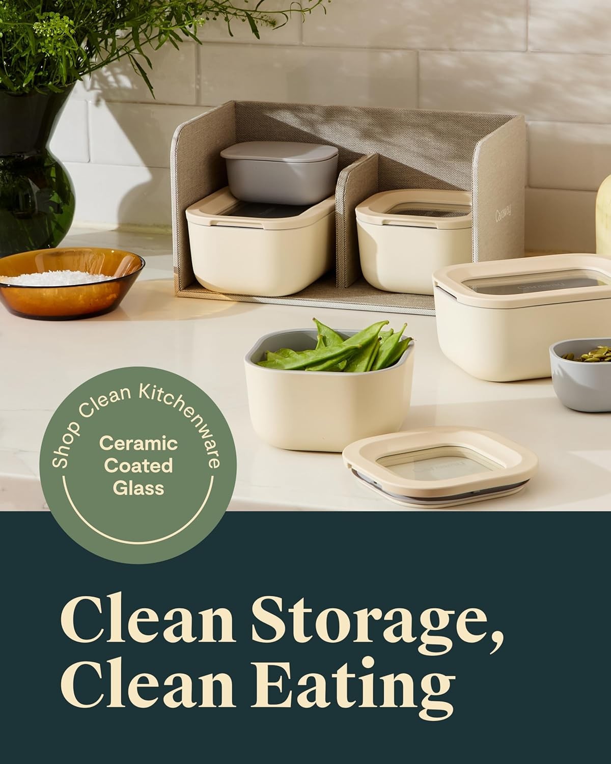 Caraway Mini Food Storage 9pc Set – Glass Storage Containers for Food – Cream