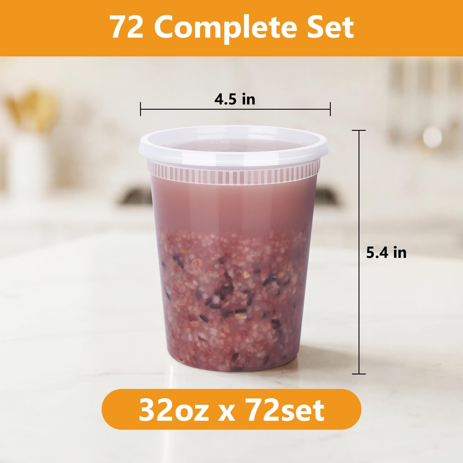 72 Sets (144-Piece) Deli Containers with Lids, 32oz X 72 Set Each, Leak-Proof…