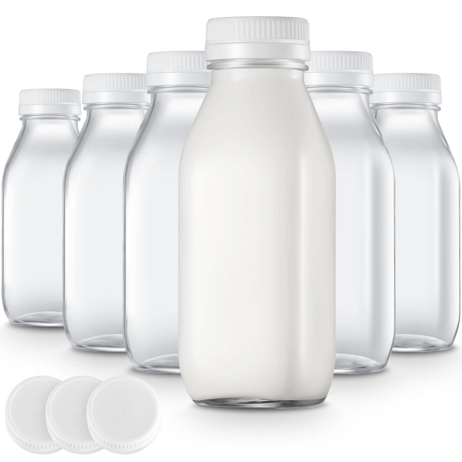 6 Pcs 10 oz Glass Milk Bottles with Lids Milk Container Glass Juice Bottles f…