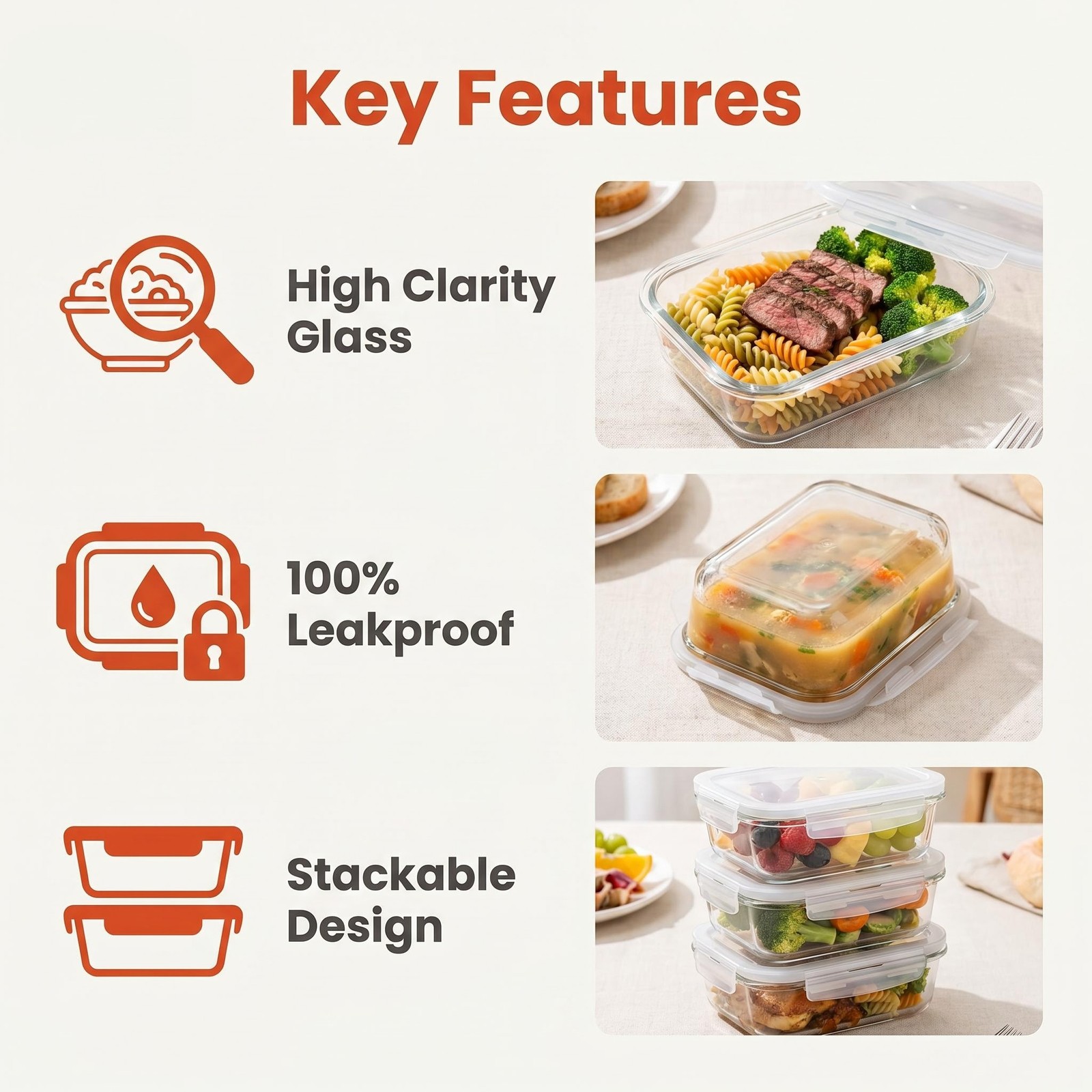 CHEFSTORY 2 Pack 1500Ml/50.7Oz Glass Storage Containers with Lids, grey